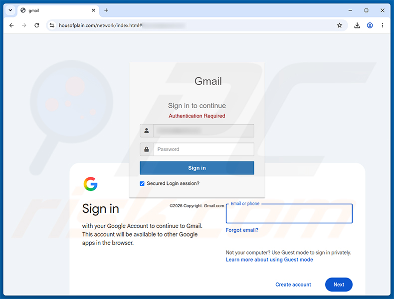 Mandatory Verification/Update Process Phishing-Seite