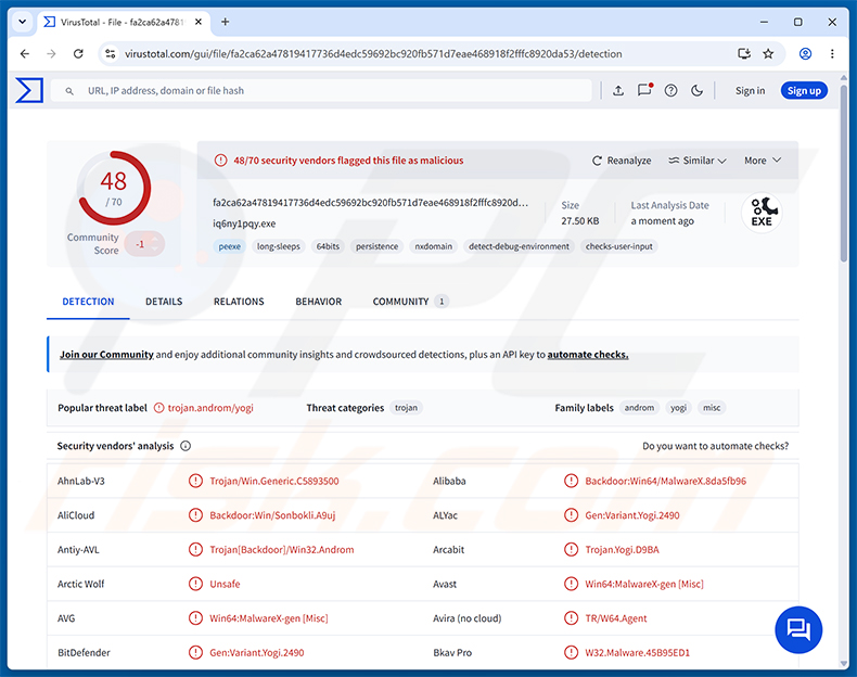 PackClient-RAT-Malware-Erkennungen auf VirusTotal