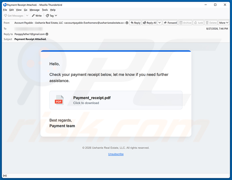 Payment Receipt Email Scam Spam-E-Mail-Kampagne