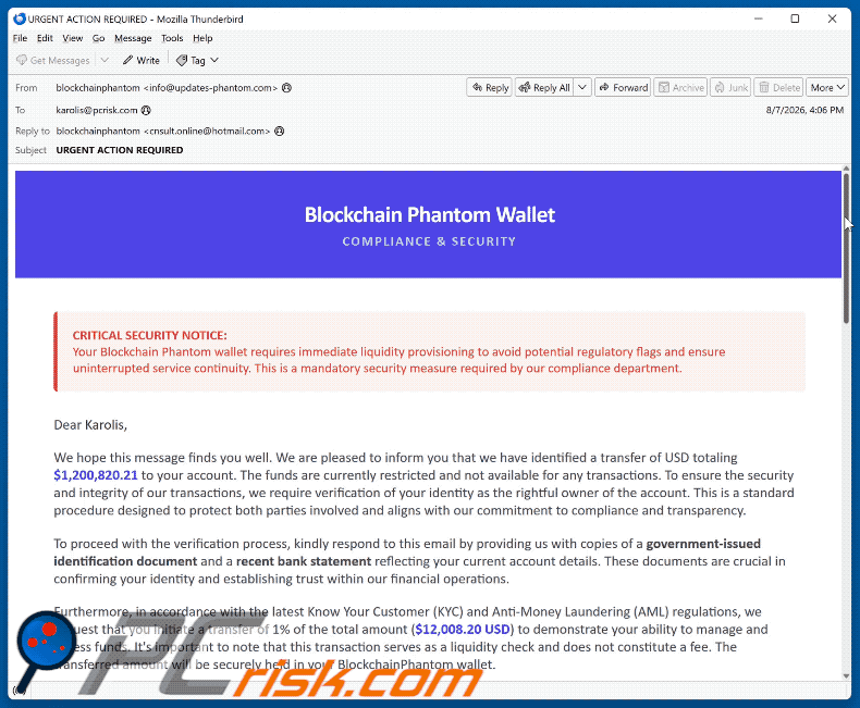 Phantom Wallet Identity Confirmation E-Mail-Betrug (GIF)