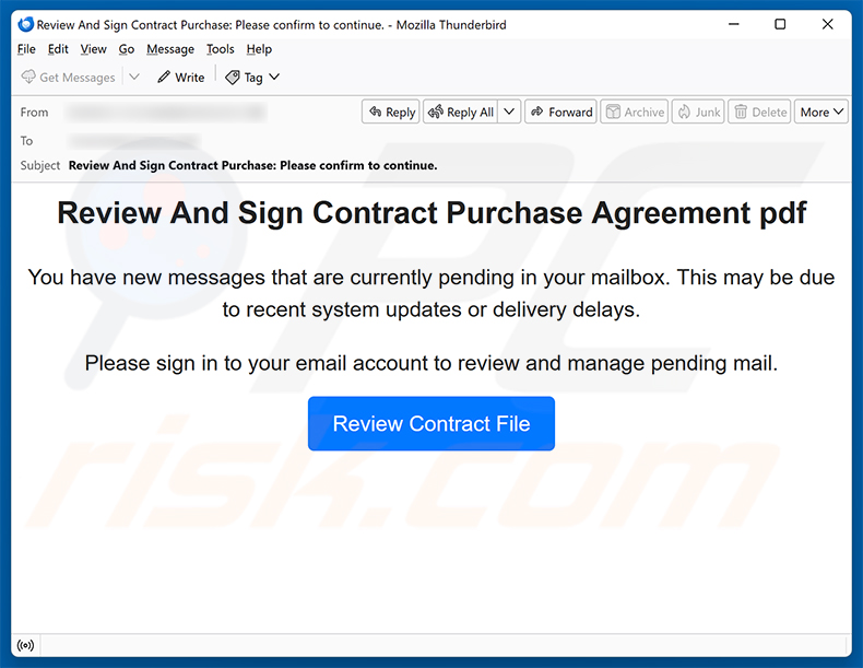 Review And Sign Contract Purchase Agreement E-Mail-Betrug Spam-Kampagne