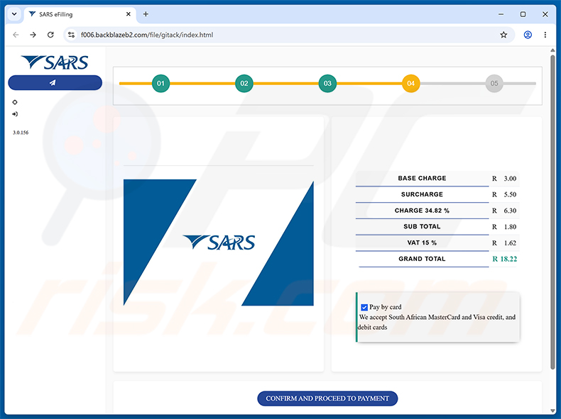 SARS Tax Refund Email Scam Phishing-Seite