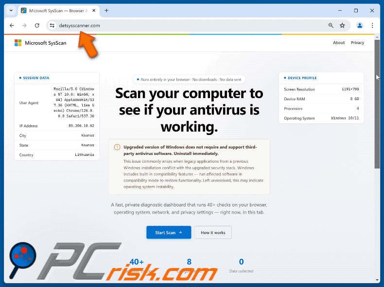 Scan Computer To See If Antivirus Is Working POP-UP-Betrug (GIF)