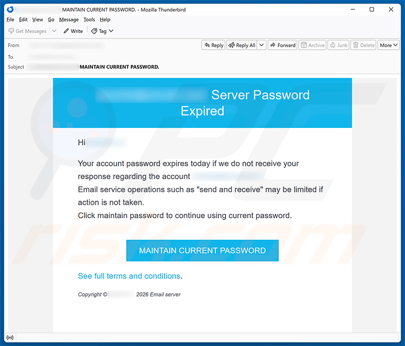 Server Password Expired E-Mail-Betrug Spam-Kampagne