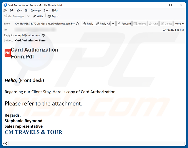 Card Authorization Form E-Mail-Betrug Spam-Kampagne