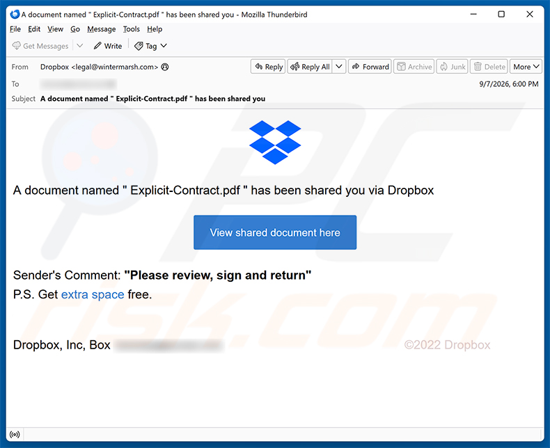 Document Has Been Shared You Via Dropbox E-Mail-Betrug Spam-Kampagne