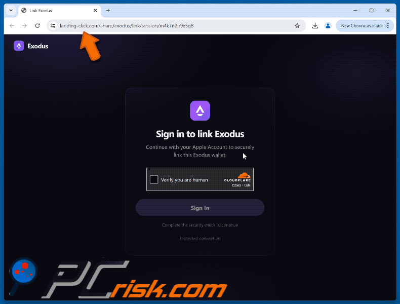 Phishing-Seiten, die über die Betrugs-E-Mail Exodus - Add Your Card To Your Wallet beworben werden