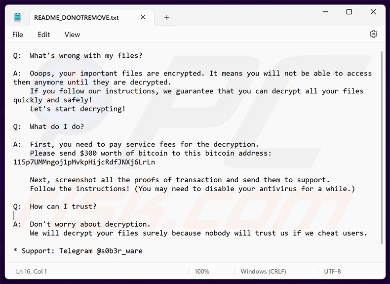 Lösegeldforderung der Face Melter-Ransomware (README_DONOTREMOVE.txt)
