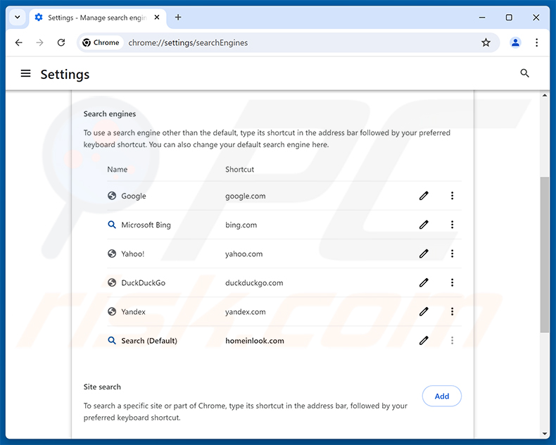 Entfernen von homeinlook.com aus der Google Chrome Standardsuchmaschine