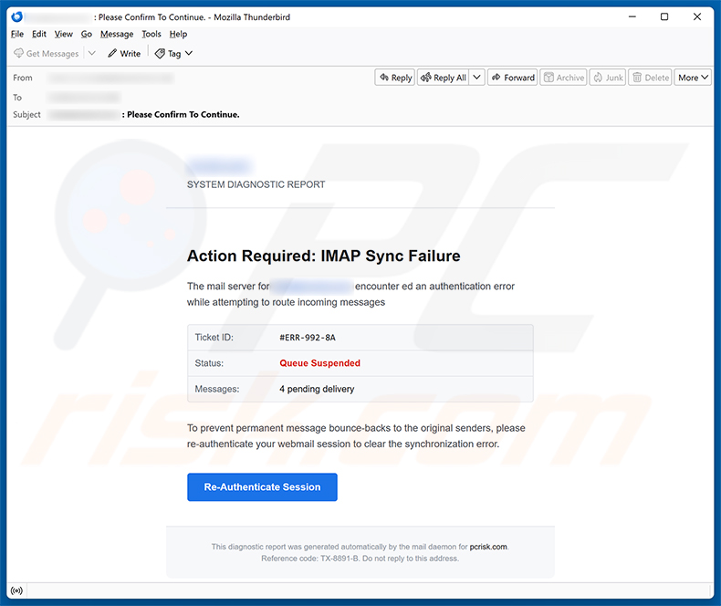 IMAP Sync Failure E-Mail-Betrug