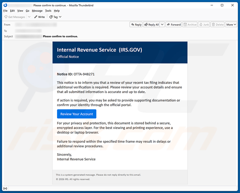 IRS Account Detail Verification E-Mail-Virus