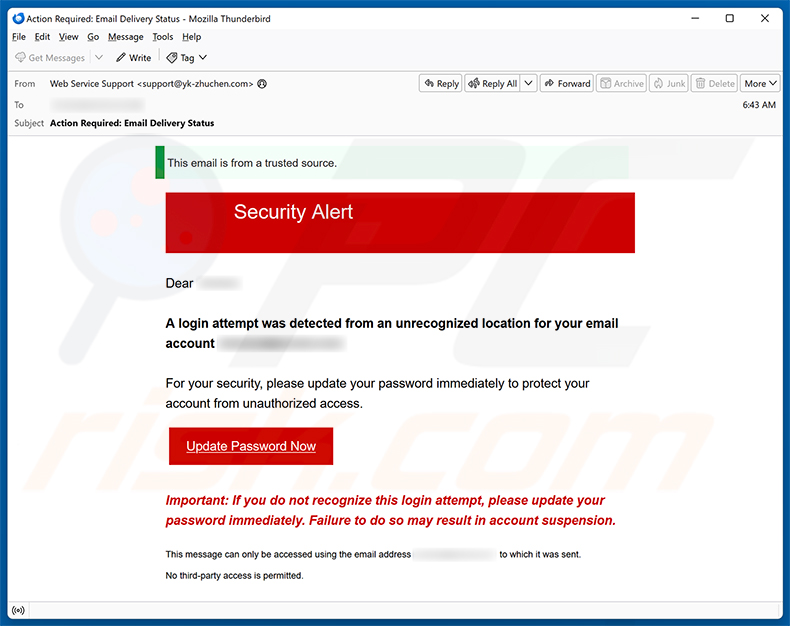 Login Attempt From An Unrecognized Location E-Mail-Spamkampagne