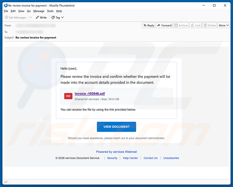 Review The Invoice And Confirm The Payment E-Mail-Spam-Kampagne