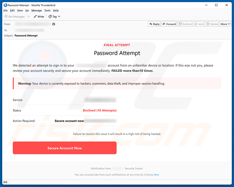 Secure Your Account E-Mail-Betrug Spam-Kampagne