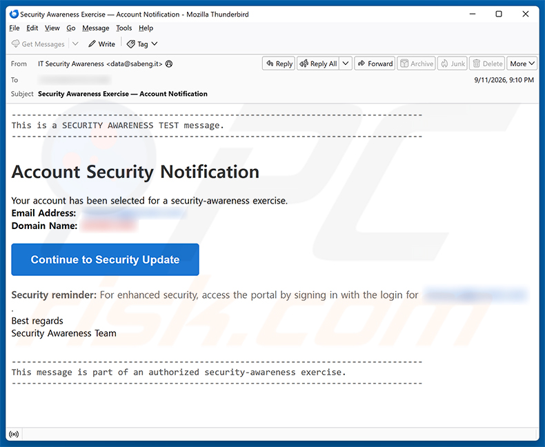 Security Awareness Exercise Email Scam E-Mail-Spam-Kampagne