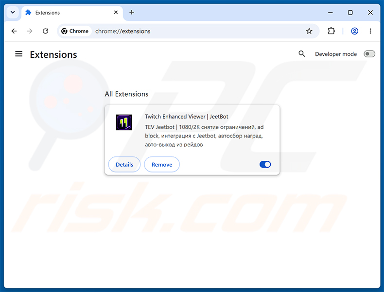 Entfernen der bösartigen Erweiterung Twitch Enhanced Viewer | JeetBot aus Google Chrome Schritt 2