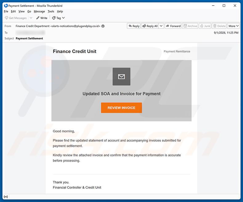 Updated SOA And Invoice For Payment E-Mail-Spam-Kampagne