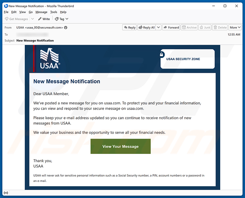 USAA - New Message Notification E-Mail-Spam-Kampagne