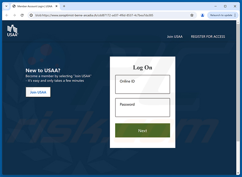 USAA - New Message Notification Phishing-Seite