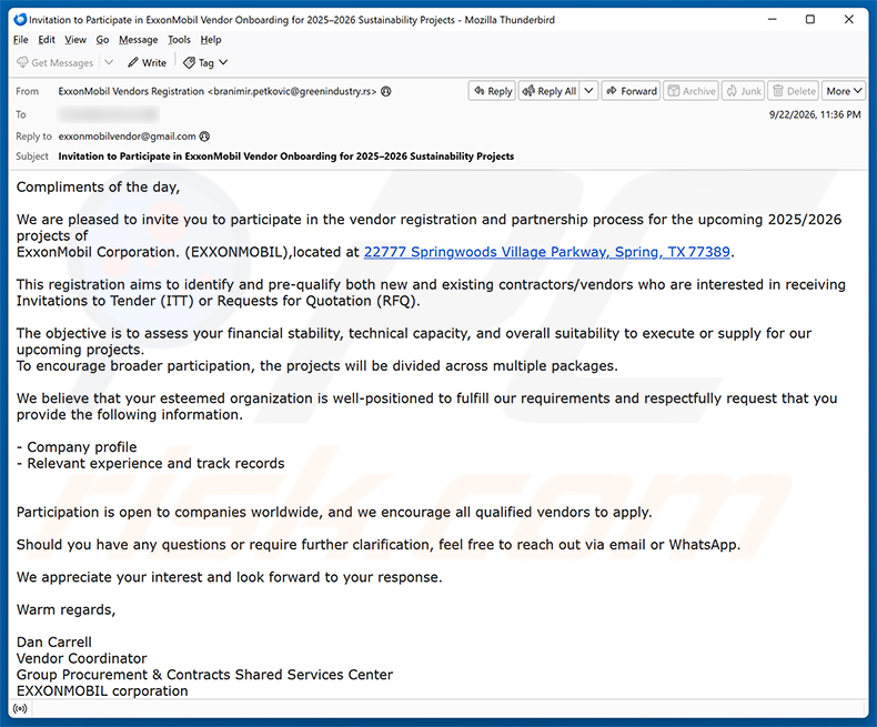 Vendor Registration And Partnership Process E-Mail-Spam-Kampagne