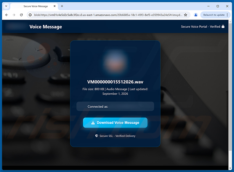 Voicemail Notification E-Mail-Betrug Phishing-Seite