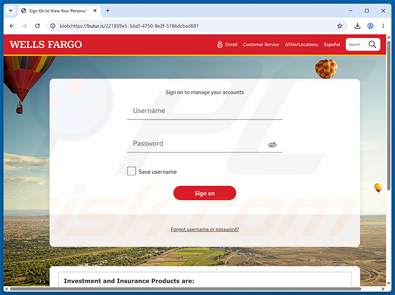 Wells Fargo - Disputed Payment Reversal Phishing-Seite