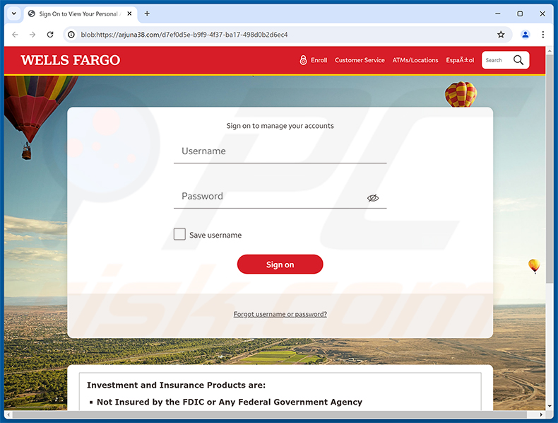 Wells Fargo - Pending Account Suspension Phishing-Seite