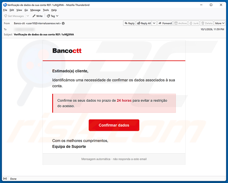 Banco CTT E-Mail-Betrug Spam-E-Mail-Kampagne