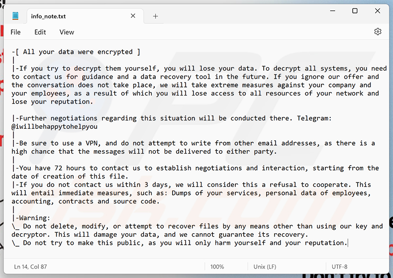 Lösegeldforderung der Citrus Ransomware (info_note.txt)