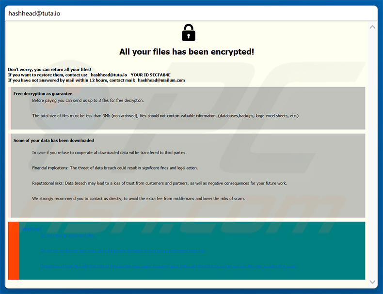 Pop-up-Lösegeldforderung der Has-Ransomware