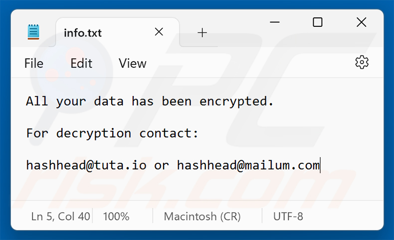 Lösegeldforderung der Has-Ransomware (info.txt)