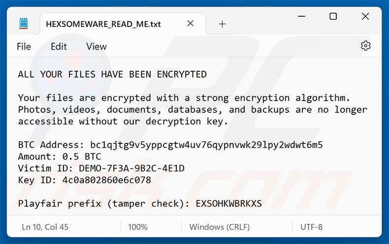 Textdatei der Hexsomeware-Ransomware (HEXSOMEWARE_READ_ME.txt)