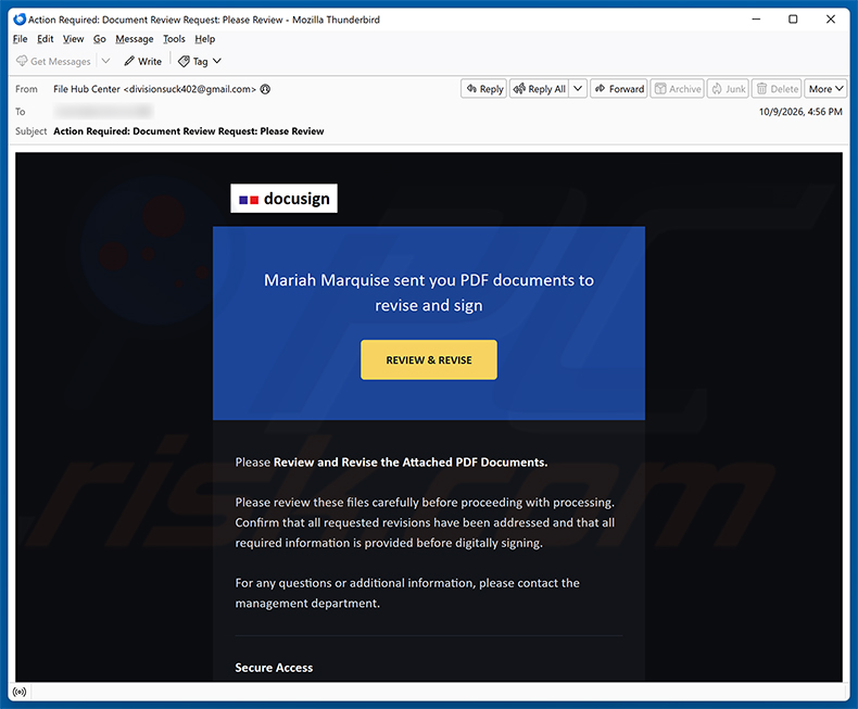 PDF Documents To Review And Sign E-Mail-Spam-Kampagne