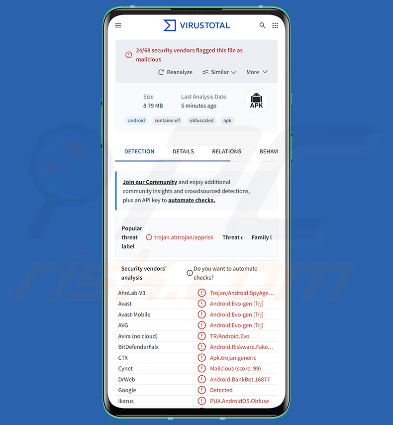 Erkennungen des RemControl Banking-Trojaners auf VirusTotal