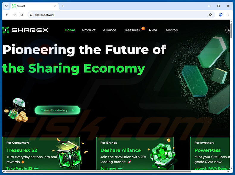 ShareX Airdrop Betrug - echte Website (sharex.network)