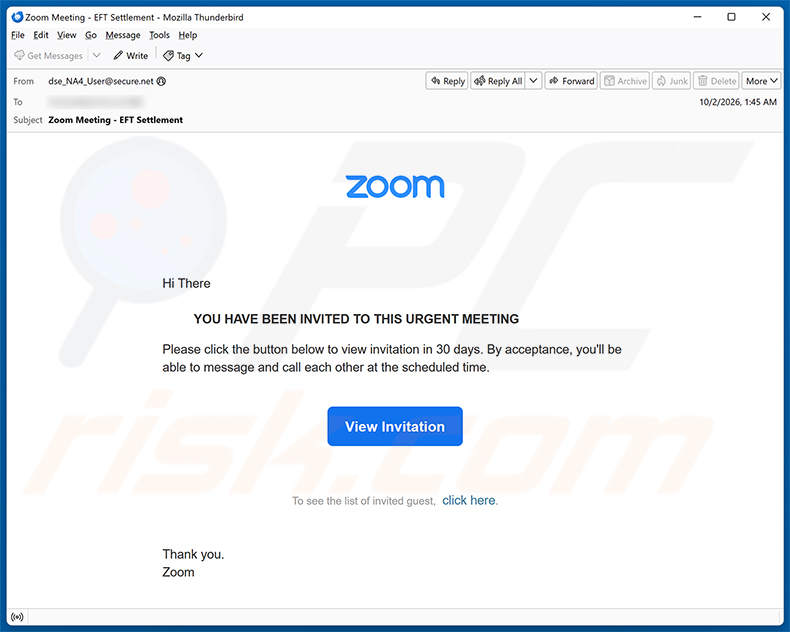 Zoom Meeting Invitation Email Virus E-Mail-Spam-Kampagne