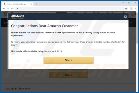 Congratulations Dear Amazon Customer POP-UP Betrug