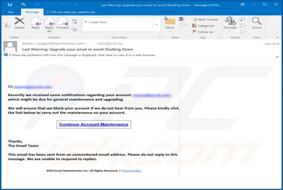 Last Warning: Upgrade Your Email To Avoid Shutting Down E-Mail Betrug