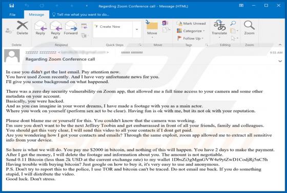 You Have Used Zoom Recently - I Have Very Unfortunate News E-Mail-Betrug