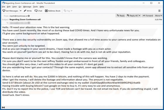 Zero Day Security Vulnerability On Zoom App E-Mail-Betrug