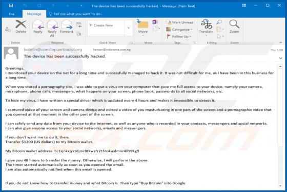 I Monitored Your Device On The Net For A Long Time Email Betrug
