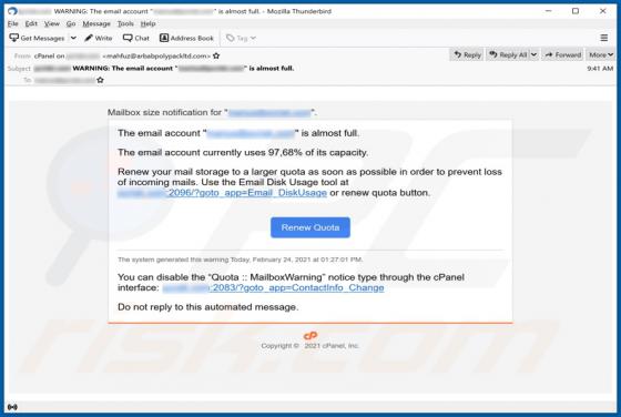 Email Account Is Almost Full Betrug