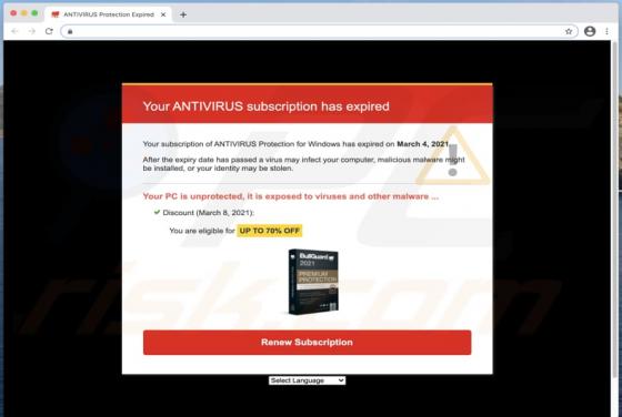 Your ANTIVIRUS Subscription Has Expired POP-UP Betrug