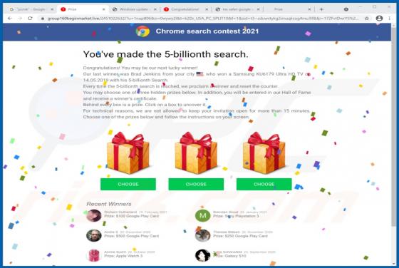 Chrome Search Contest 2021 POP-UP Betrug