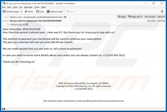 Your Free Trial Period is Almost Over E-Mail-Betrug