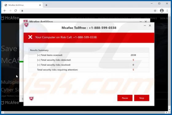 McAfee Tollfree POP-UP Betrug