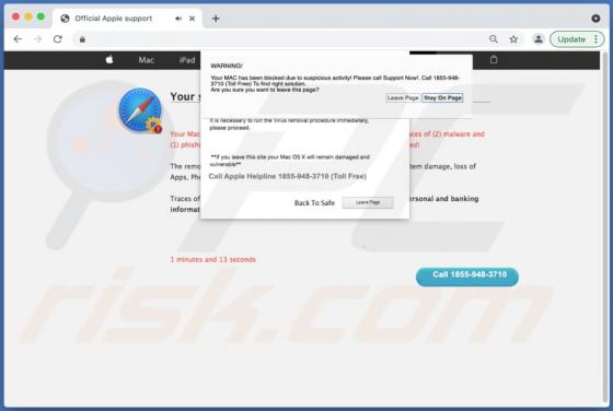 Your MAC Has Been Blocked Due To Suspicious Activity! POP-UP Betrug (Mac)