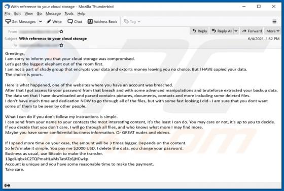 Your Cloud Storage Was Compromised E-Mail Betrug