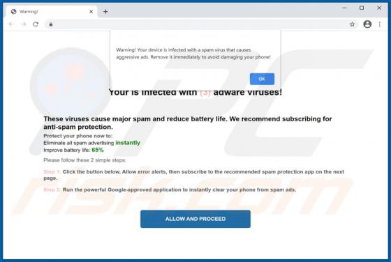 Your Device Is Infected With A Spam Virus POP-UP Betrug