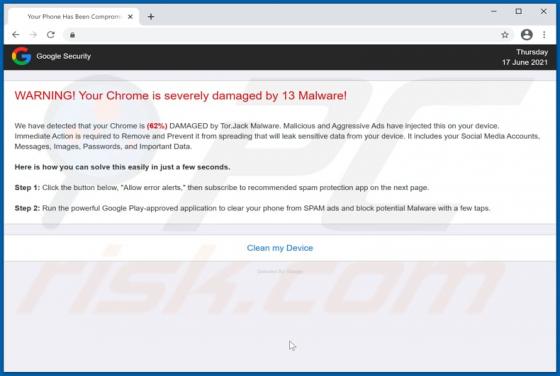 Your Chrome Is Severely Damaged By 13 Malware! POP-UP Betrug